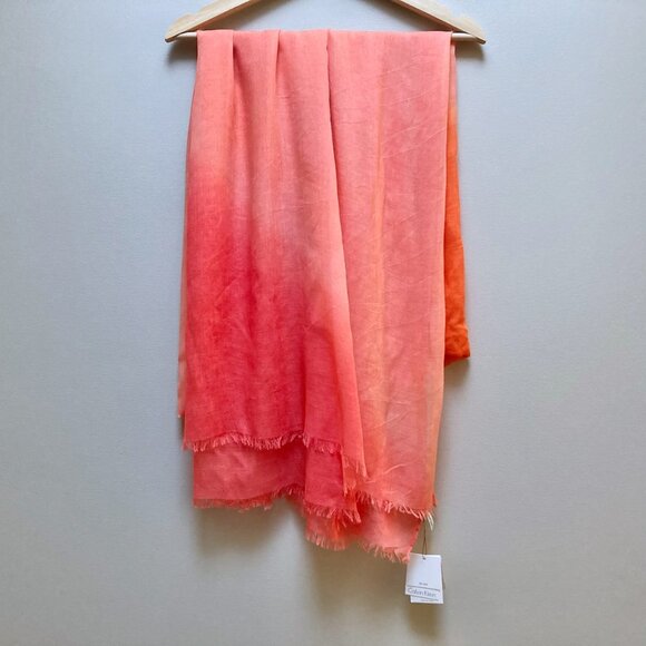 NWT Calvin Klein Dip Dye Rayon Scarf - Orange/Pink - Picture 2 of 15